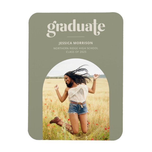 Arch Photo Modern Avocado Green Grad Announcement Magnet (Vertical)