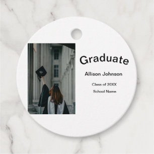 arch photo modern elegant simple graduation party favor tags