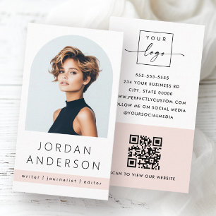 Arch photo modern minimal light blush pink QR logo Business Card