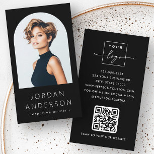 Arch photo modern minimalist QR code logo black Business Card