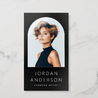 Arch photo modern minimalist QR code logo black Raised Spot UV Business Card