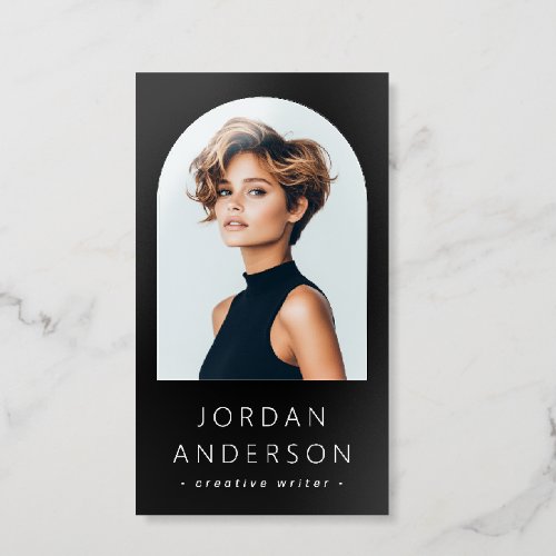 Arch photo modern minimalist QR code logo black Raised Spot UV Business Card