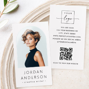 Arch photo modern minimalist QR code logo white Raised Spot UV Business Card