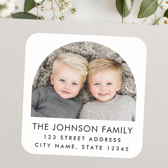 Arch photo modern trendy white return address square sticker (Arch photo modern trendy white return address square sticker)