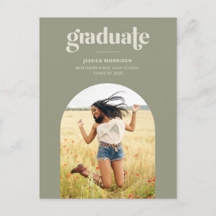 Arch Photo Modern Type Avocado Green Graduation Postcard