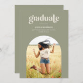 Arch Photo Modern Type Sage Green Graduation Party Invitation (Front/Back)