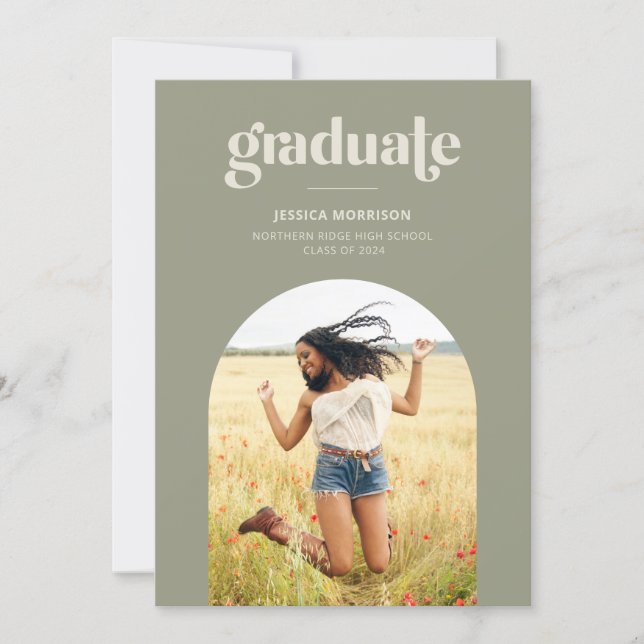 Arch Photo Modern Type Sage Green Graduation Party Invitation (Front)