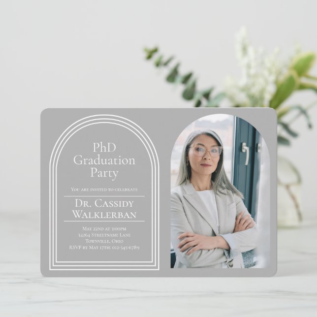 Arch Photo PhD Graduation Invitation (Standing Front)