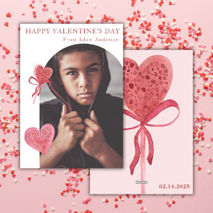 Arch Photo Pink Heart Lollypop Modern Holiday Card