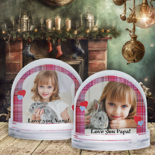 Arch Photo Pink Plaid Grandkids Holiday Gift Snow Globe