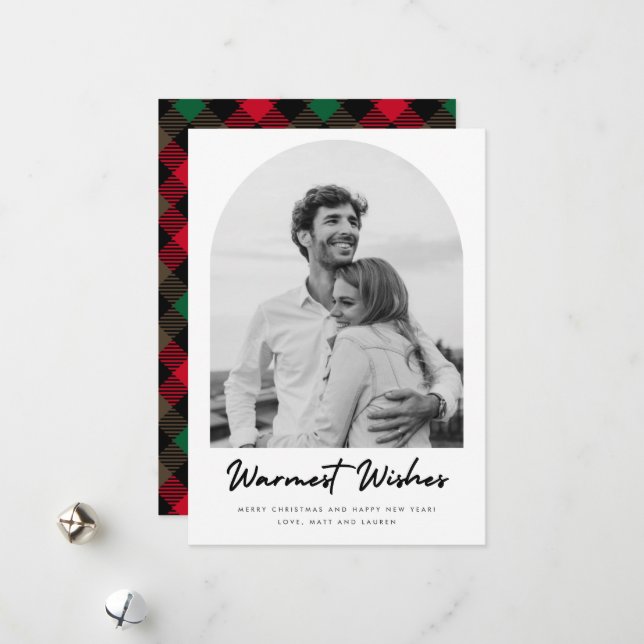 Arch Photo Plaid Couple Christmas  Holiday Card (Front/Back In Situ)