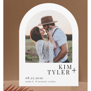 Arch photo QR CODE modern black and white wedding Save The Date