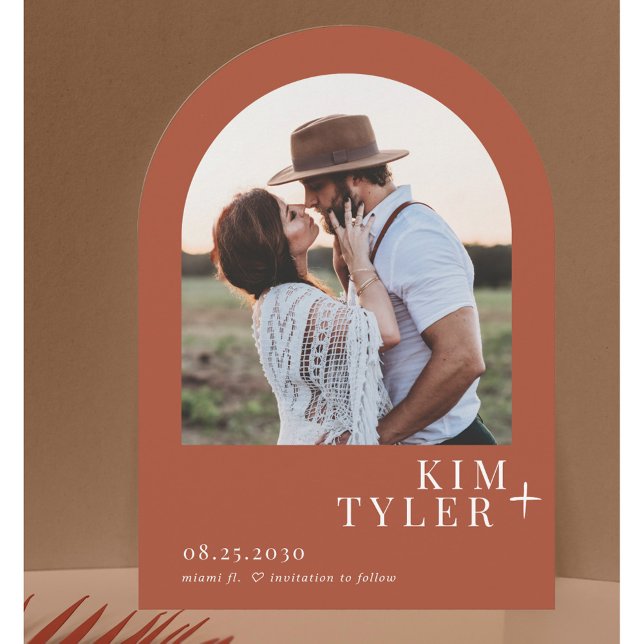 Arch photo QR CODE simple modern sunset wedding Save The Date (Creator Uploaded)