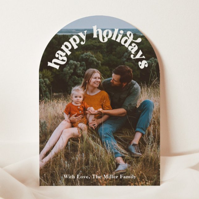 Arch Photo Retro Happy Holidays Card (Creator Uploaded)