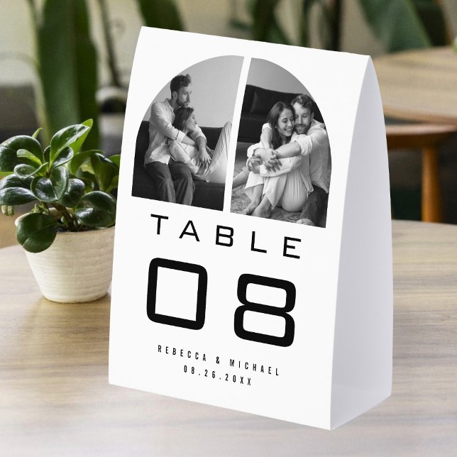 Arch Photo Wedding Black and White Table Number Paper Table Tent (Creator Uploaded)
