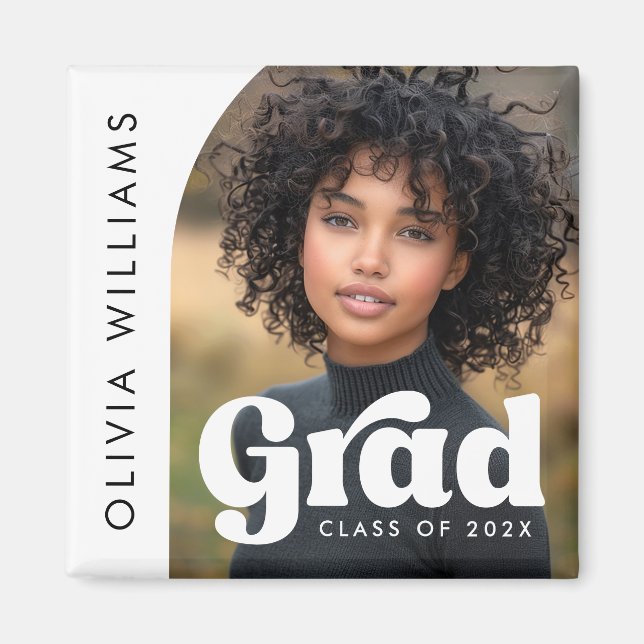 Arch photo white retro grad graduation magnet (Front)
