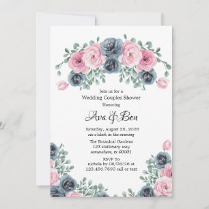 Arch Pink & Blue Blooms Wedding Couples Shower Invitation