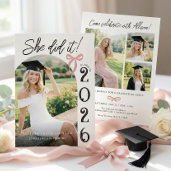 Arch Pink Bow Photo Graduation Party Invitation