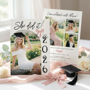 Arch Pink Bow Photo Graduation Party Invitation