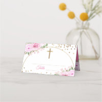 Arch Pink Floral Gold Glitter Baptism
