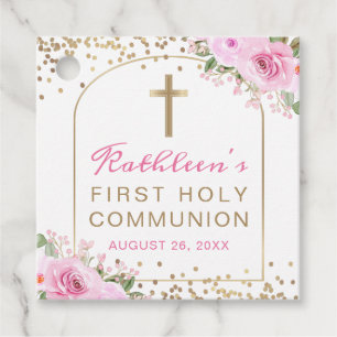 Arch Pink Gold Floral 1st Holy Communion Thank You Favor Tags