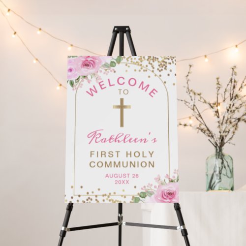 Arch Pink Gold Floral First Holy Communion Foam Board