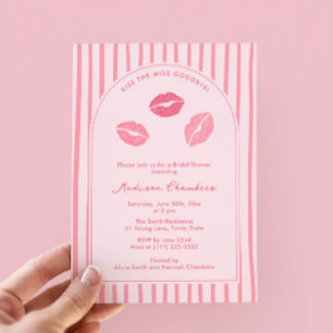 Arch Pink Lips Kiss The Miss Goodbye Bridal Shower Invitation