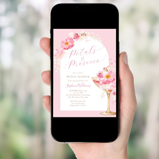 Arch Pink Petals and Prosecco Bridal Shower Invitation (Front Digital)