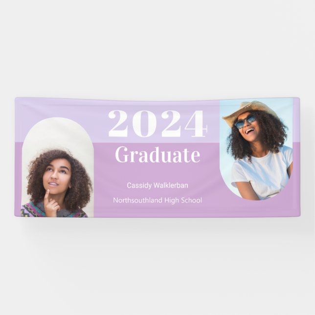 Arch Purple Two Photo Graduation Banner (Horizontal)
