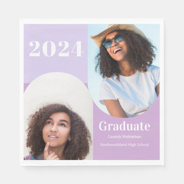 Arch Purple Two Photo Graduation Napkins (Front)