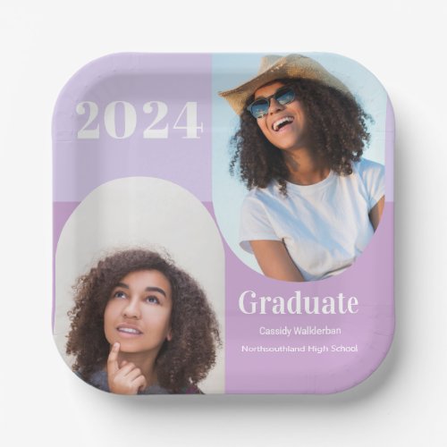 Arch Purple Two Photo Graduation Paper Plates