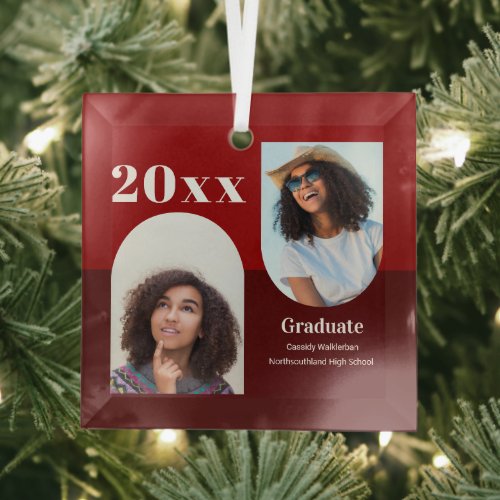 Arch Red Photo Graduation Glass Ornament