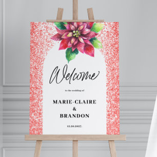 Arch Red Poinsettia Christmas Wedding Welcome Foam Board