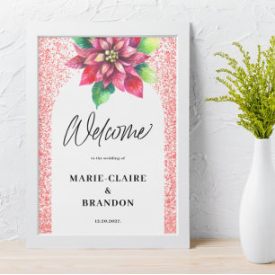 Arch Red Poinsettia Christmas Wedding Welcome Poster