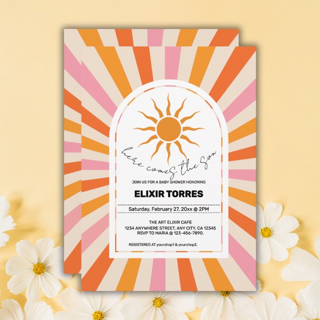 Arch Retro Here Comes The Son Baby Shower Invitation (Creator Uploaded)