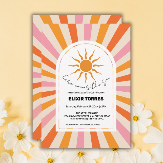 Arch Retro Here Comes The Son Baby Shower Invitation (Creator Uploaded)