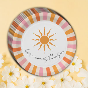 Arch Retro Here Comes The Son Baby Shower Paper Plates