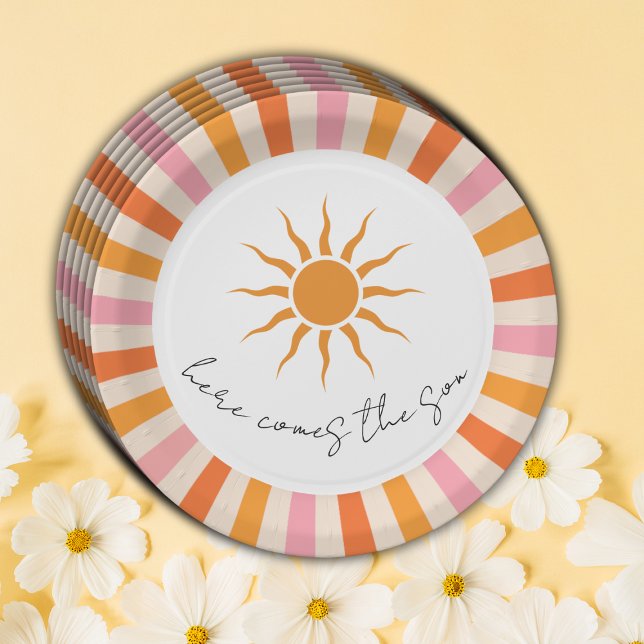 Arch Retro Here Comes The Son Baby Shower Paper Plates (Creator Uploaded)