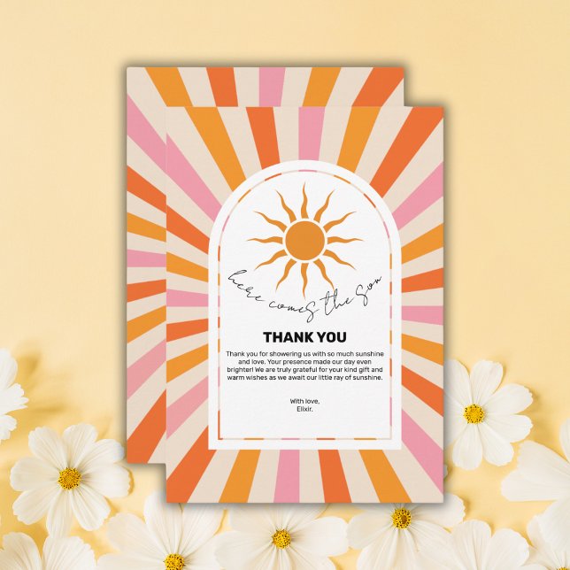 Arch Retro Here Comes The Son Baby Shower Thank You Card (Creator Uploaded)