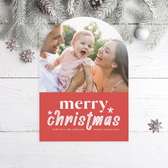 Arch Retro Merry Christmas Holiday Photo Card (Creator Uploaded)