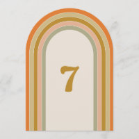 Arch Retro Rainbow Groovy Wedding Table Number