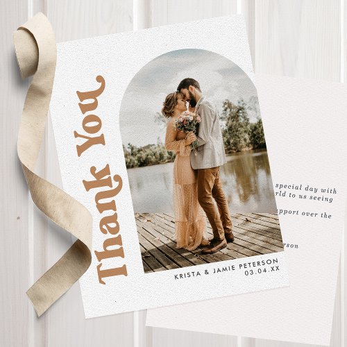 Arch  Retro Type Neutral Taupe Photo Wedding Thank You Card