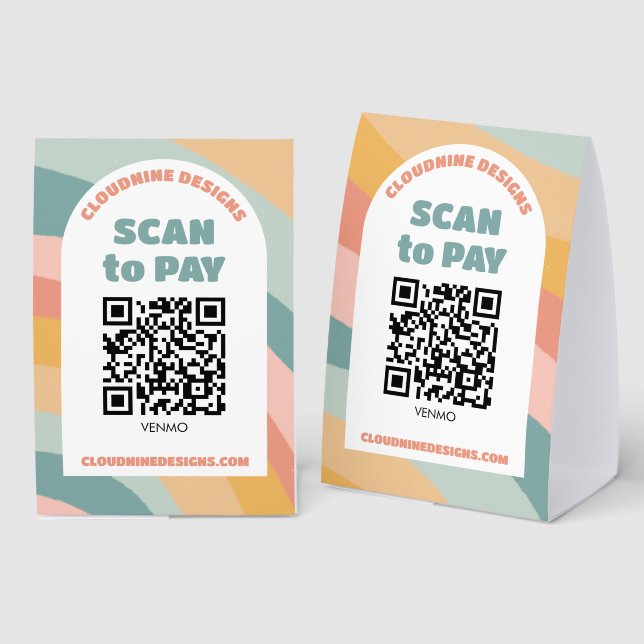 Arch Retro Waves SCAN TO PAY QR CODE  Paper Table Tent (Front/Back)