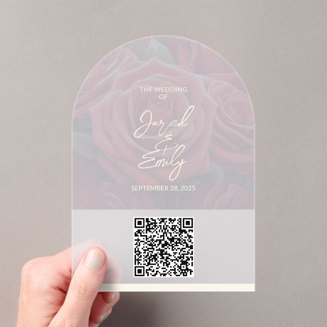 Arch Rose Style Acrylic Wedding QR Code Invitation (Insitu (Handheld))