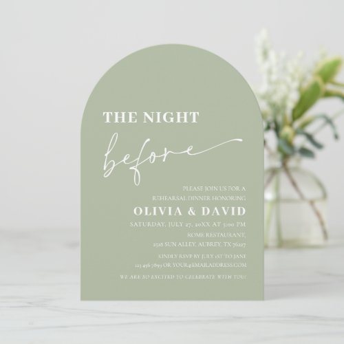 Arch Sage Green The Night Before Rehearsal Dinner Invitation