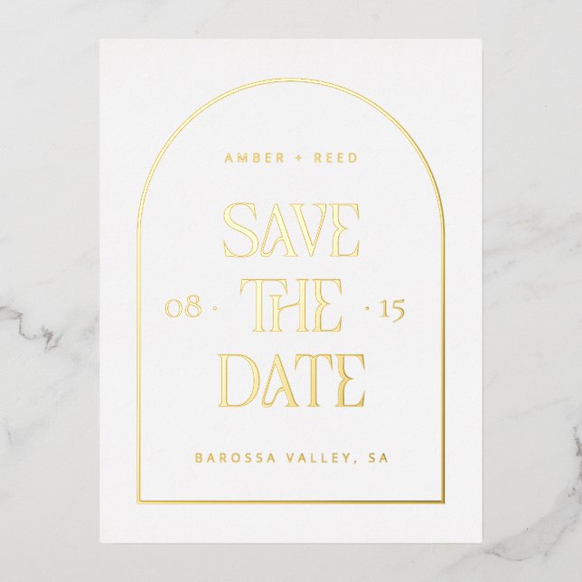 Arch Save the Date Real Gold Foil Invitation Postcard (Front)