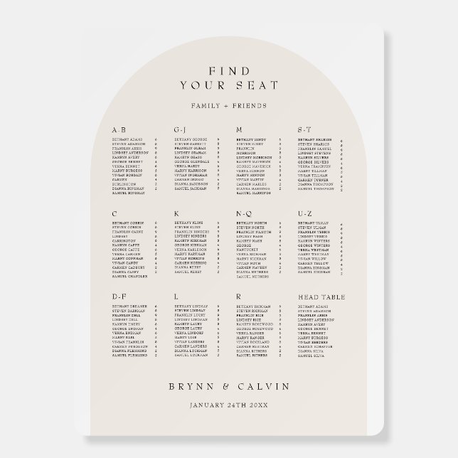 Arch Seating Chart Wedding Reception Table Sign (Front)