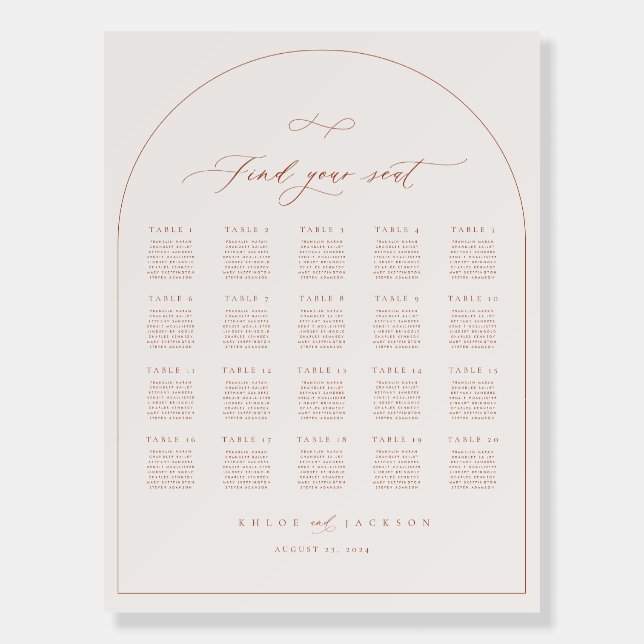 Arch Seating Chart Wedding Reception Table Sign (Front)