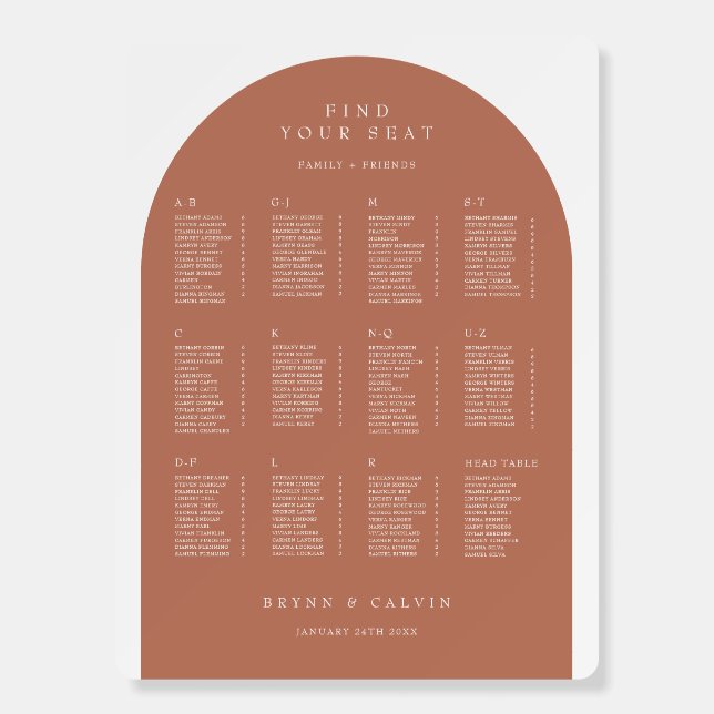 Arch Seating Chart Wedding Reception Table Sign (Front)