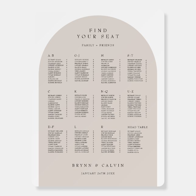 Arch Seating Chart Wedding Reception Table Sign (Front)